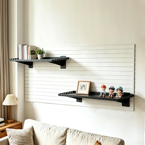MOLIGOU 2 Pcs Metal Slatwall Shelves, 24 x 10 inch Heavy Duty Slat Wall Hanging Shelf, Slatwall Organizer Shelves for Garage, Retail, Home Storage