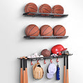 Mythinglogic Sports Equipment Storage Rack,Wall Mount Ball Storage Racks for garage, 3 Separate Ball Storage Organizer for Basketball, with Hooks