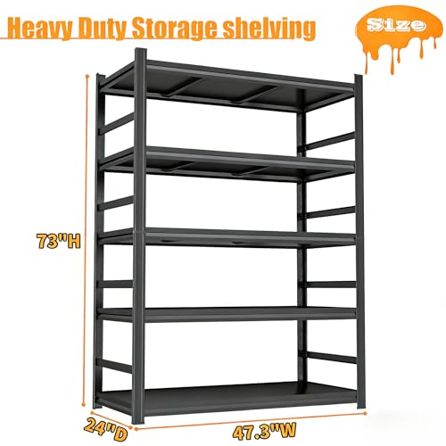 Bezuny Garage Shelving Heavy Duty Metal Shelving 48" W x 24" D x 73" H 3000LBS Storage Shelves Adjustable Metal Shelves for Storage Industrial Garage Shelf for Warehouse Basement 5-Tier Black