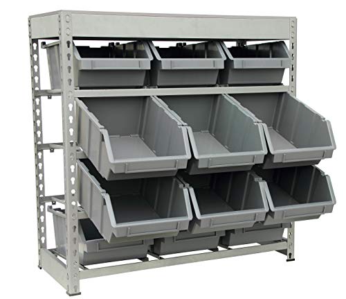 King's Rack Bin Rack Boltless Steel Storage System Organizer w/ 12 Plastic Bins in 4 tiers