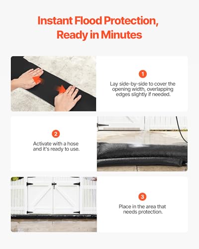 VEVOR Flood Barrier, 8 Pack, 17 x 0.7 ft Flood Bags Activated by Water, Water Absorbent Barrier, Sandless Sandbags Blockage, Flooding Prevention Bags for Home, Doorway, Basement, Garage
