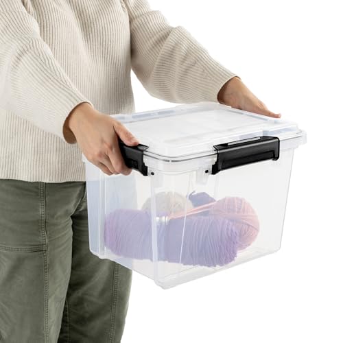 Sterilite 18 Pack 19 Qt Gasket Box, Clear Stackable Plastic Storage Container with Lids, Black - Waterproof and Dustproof Tote for Home Organization