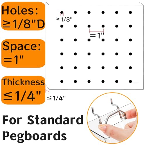 Coloch 6 Pack Clear Pegboard Cups with Hooks, Plastic Peg Board Bins Pegboard Organizer Accessories Wide Mouth Storage Box for Garage, Workbench, Craft Room, Office Organization, 3 Sizes