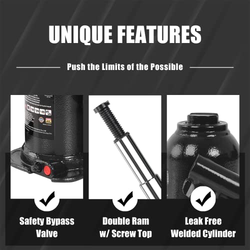 Torin 8 Ton (16,000 LBs) Double Ram Welded Hydraulic Car Bottle Jack for Auto Repair and House Lift, Black, ATH80802XB