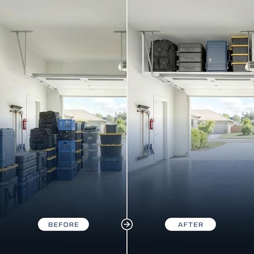 MonsterRax Overhead Garage Storage Racks 3x8’ (2-Pack) Ceiling Mounted Shelving, Adjustable Hanging Organizer, Heavy Duty Steel, Holds 500 Pounds, Color: White, Adjustable from 24"-45" off the Ceiling