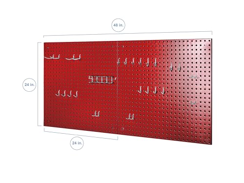 Seville Classics UltraHD® 2-Piece Pegboard Set w/ 23 Piece Hook Assortment, 24" W x 24" D, Red