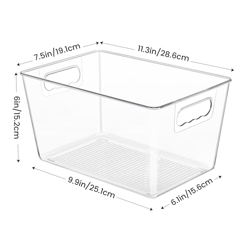 YIHONG 6 Pack Clear Pantry Organizer Bins, Plastic Containers with Handle for Kitchen,Freezer,Cabinet,Closet,Bathroom Under Sink Storage