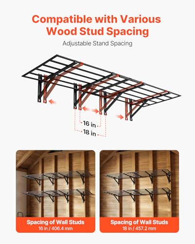 VEVOR 2-Pack Heavy Duty Garage Wall Shelving, 2 x 6 ft Steel Wall Mounted Shelving Unit, 24 x 72 Inch Per Shelf Floating Storage Metal Rack for Garage, 1600 lbs Total Weight Capacity