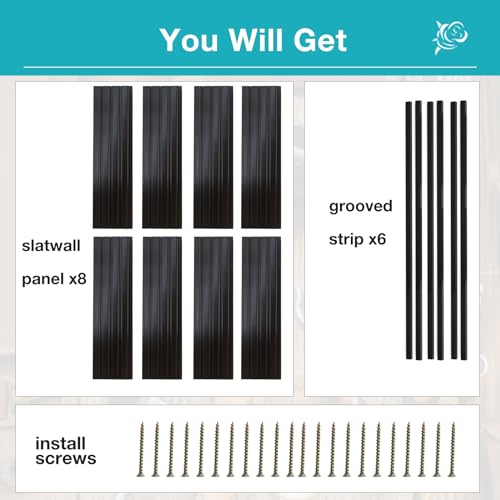 NeatiEase Slatwall Panel Wall Storage Systems, 4 x 8ft Slat Wall Paneling Garage Wall Organizer, Heavy Duty Wall Mounted PVC Wall Rack (Black)