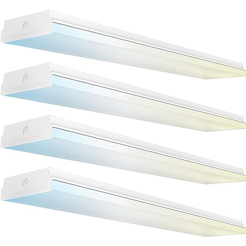 Sunco Garage Lighting, LED Shop Lights for Workshop 4ft, 8 Inch Width Warehouse Industrial Prisma Wraparound, 7200 LM, 60W, Selectable CCT 4000K/5000K/6000K, 120V-277V, Non-Dimmable ETL 4 Pack