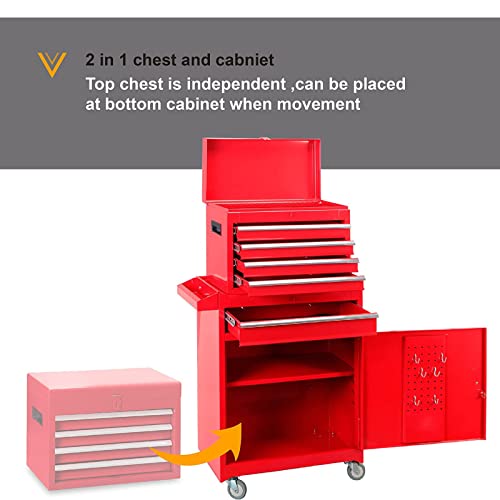 Road DAWG ATBT1204D-Red Torin Rolling Garage Workshop Tool Organizer: Detachable 4 Drawer Tool Chest with Large Storage Cabinet and Adjustable Shelf, Red