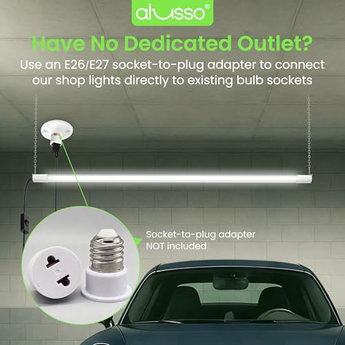 ALUSSO® LED Shop Lights 4FT for Garage, 4800LM Adjustable 20W/30W/40W, 5CCT 2700K 3000K 4000K 5000K 6500K, 120V, Warm to Cool Daylight Linkable Shop Lights for Workshop, ETL, 2 Pack