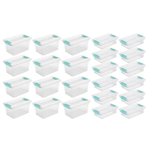 Sterilite Medium Clip Latch Lid Storage Container Tote, 12 Pack, and Small Clip Latch Lid Storage Container Tote, 12 Pack for Home Organization