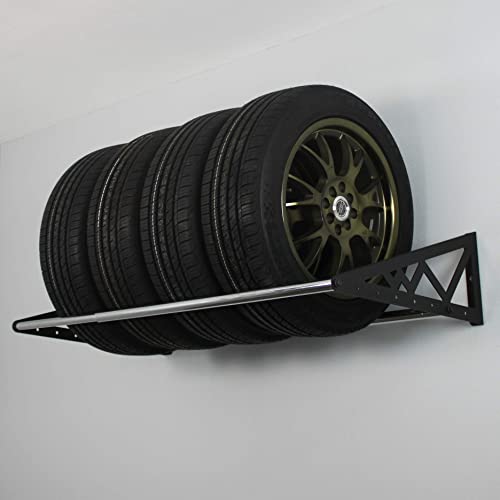 SafeRacks Heavy Duty Adjustable Wall Mounted Tire Rack Adjustable to 56 Inches with Powder Coated Brackets and 400 Pound Total Weight Capacity, Black