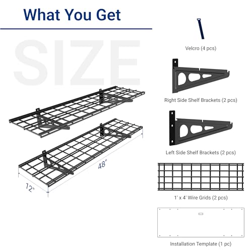 FLEXIMOUNTS 2-Pack 1x4ft 12-inch-by-48-inch Wall Shelf Garage Storage Rack Wall Mounted Floating Shelves, Black, Classic Series