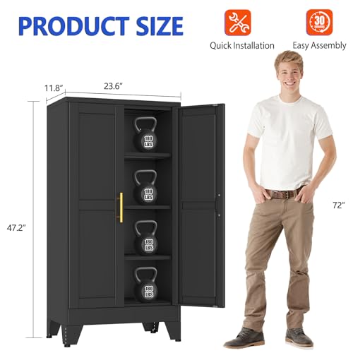 GAIOUS 47.2'' Tall Metal Garage Storage Cabinet,File Cabinet with Door and Adjustable Shelves, Outdoor Steel Tool Cabinet for Home,Office,Warehouse,Garage,Balck