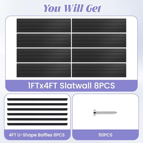 SMARTSTANDARD Heavy Duty PVC Slatwall Panels 4x8 ft, Interlocking Garage Wall Organizer System, Tool Board for Retail Display, Workshop & Home Storage - Black