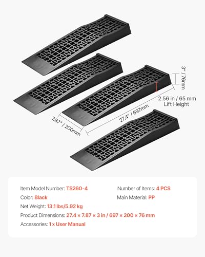 VEVOR Car Ramps, 4 PCS 20000 lbs GVW Capacity, 2.56 in Lift Height, Portable Low Profile Car Service Ramps for Home Garage Maintenance & Oil Changes, Heavy Duty for Low Chassis Vehicle & Support Jack