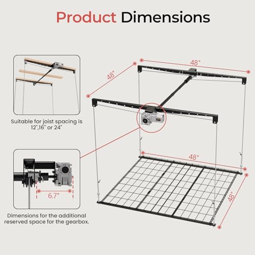 KOKORACKER Motorized Garage Ceiling Storage Racks with Remote Control, 4x4 FT Overhead Garage Storage Rack, Heavy-Duty Lift Storage System, Space-Saving Hanging Shelves, 250 Lbs Capacity