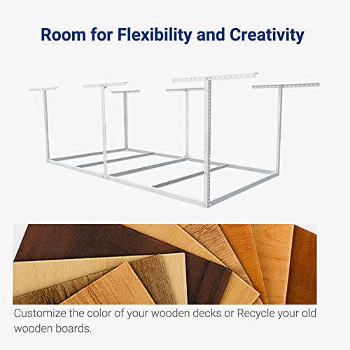 FLEXIMOUNTS 4x8 Overhead Garage Storage Rack without Decking,plus 2-Pack Add-On Storage Utility Hook Accessory,600lbs Weight Capacity, White