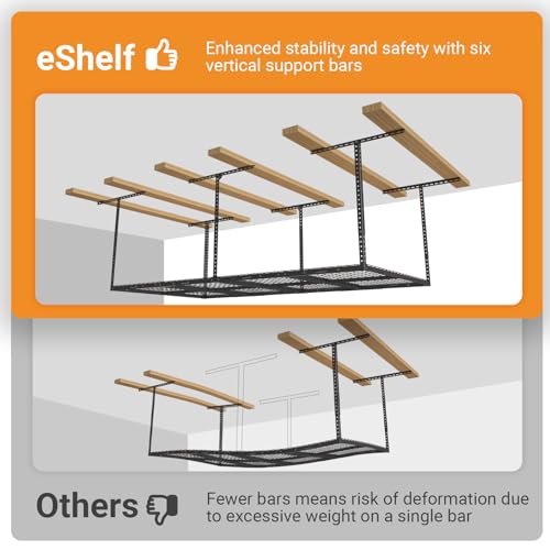 eShelf 2ftx8ft Overhead Garage Storage Rack, Heavy-Duty Metal Garage Ceiling Storage Rack, 22''-40" Adjustable Ceiling Drop-Down, 400 lb. Loading Weight Capacity, Black