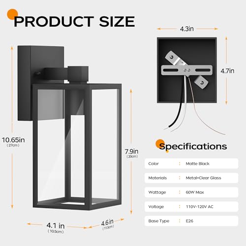 Outdoor Light Fixture Wall Mount, LED Exterior lighting fixtures for Outside, Front Porch Lights, Waterproof Wall Sconce Lantern Lamp, Black Coach Lights for House, Patio, Garage, Doorway, Entryway