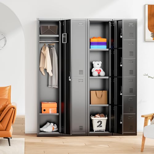 INTERGREAT 6 Door Storage Lockers for Employees, Metal Office Gym Lockers with Lock, Lockable Steel School Locker Organizer with Shelf and Card Slot for Home, Garage, Black