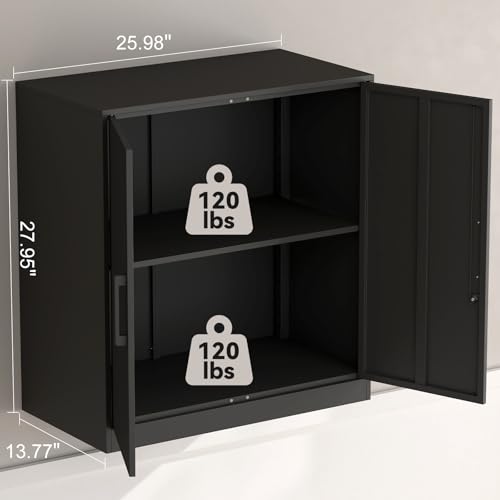 IRONFFICE Metal Wall Cabinet,Garage Cabinet with Handle,Lockable Storage Cabinets Wall Mounted with 2 Doors,Locking Cabinet with Shelves for Basement,Office,Living Home,Black