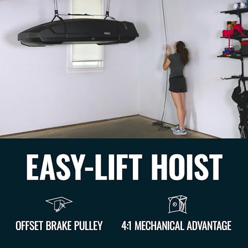 Teal Triangle Heavy Duty Elite Cargo Box Hoist, Easy-Lift Garage Pulley System, Holds 150 lbs, Fits 8-Foot Ceilings, Patented No-Slip Strap, No Setup Required