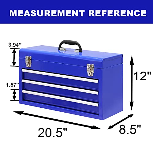 BIG RED 3 Drawer 20" Metal Tool Box Portable Steel Tool Chest with Ball-Bearing Slides & Akro-Mils 10144, 44 Drawer Plastic Parts Storage Hardware and Craft Cabinet, 20-Inch W x 6.37-Inch D