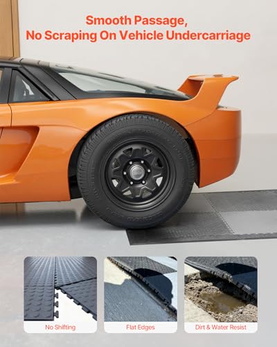 VEVOR Male Garage Floors Transition Edge Kit, 12 Edges and 4 Corners, Sturdy PVC Interlocking Modular Garage Floor Edging Slip-Resistant, Compatible Only with VEVOR 4-Sided Interlocking Mats, Black