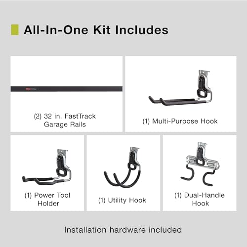 Rubbermaid FastTrack Garage Storage System Tool Hanging Kit, Wall Mount Holder for Garden Lawn Tools/Garage/Home Organization