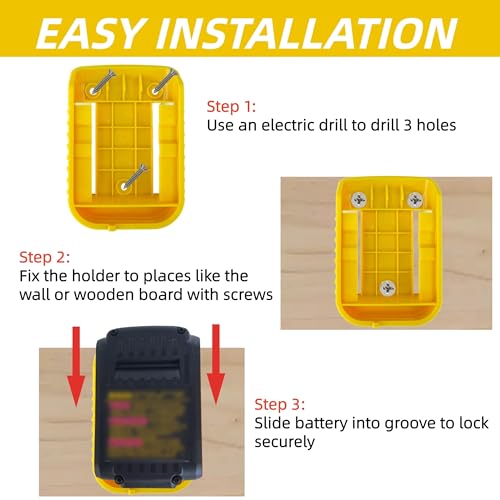 Ryzljss 20 Pack Tool Battery Packs Mount Bracket Compatible with Dewalt 20V 60V Battery Drill Tools, 10 PCS Tool Mount Bracket and 10 PCS Batteries Packs Mount Bracket with Screws