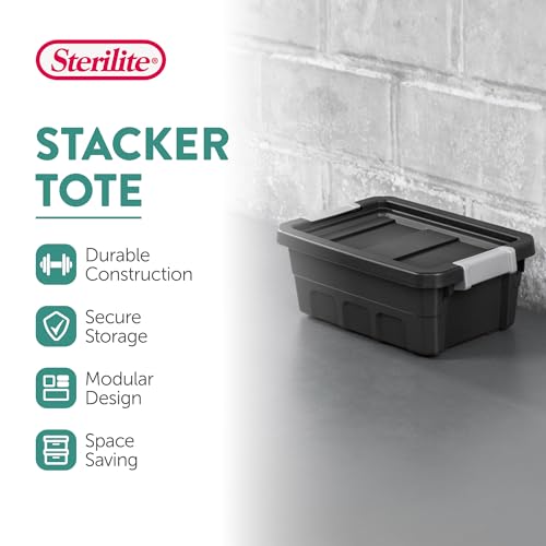 Sterilite 18-Pack Plastic Storage Bins with Lids, Stackable Containers, 4 Gallon, Black