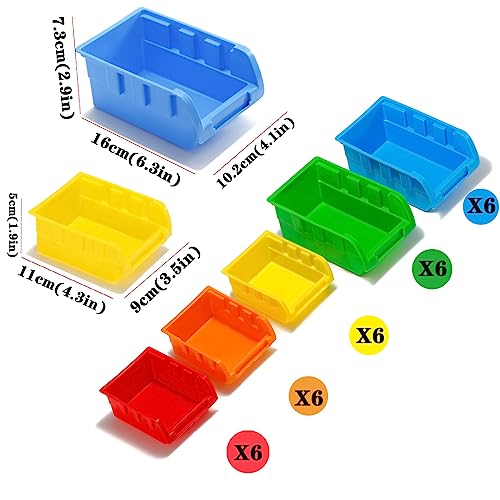 VEOFEMLEA 30-Bin Wall Mounted Storage Bins Kit, Tool Organizer Rack, Garage Hardware Organizer, 5 Color Parts Storage Bins, DIY Combination
