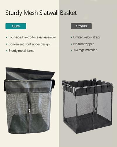 ATOOLA Mesh Storage Basket for Slatwall, Collapsible Slatwall Basket with Zipper, Hanging Slatwall Accessories, 2 Pack