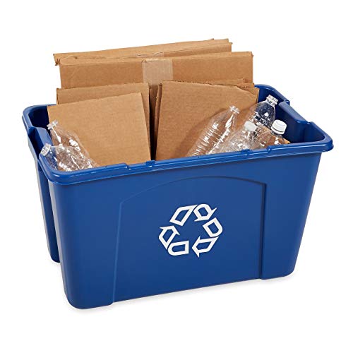 Rubbermaid Commercial Products Stackable Recycling Bin, 18 Gallon, Blue Storage Container, For Garage/Kitchen use for Boxes/Paper Recycle (Pack of 6)