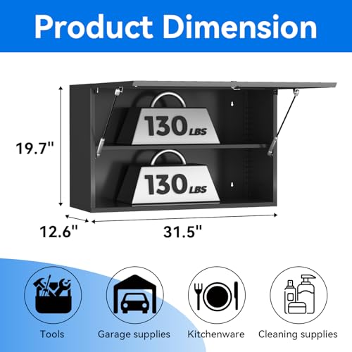 Polup Metal Garage Wall Cabinet, 20" H Wall Mounted Storage Cabinet with Door and Adjustable Shelves, Lockable Tool Cabinet, Hanging Cabinet for Workshop, Warehouse, Black - Assembly Required