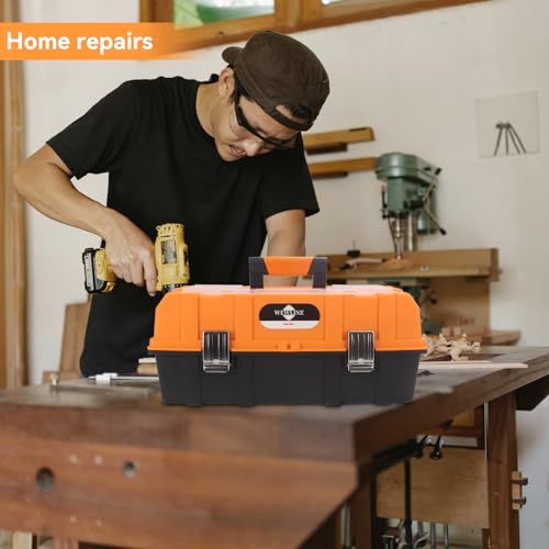 WEWLINE 16.5-Inch Tool Box Organizer 3-Layer Multiplication Plastic Storage Toolbox with Portable Handle Perfect for Home Office Car Trunk Fishing