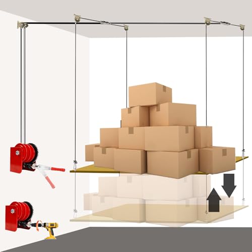 Adjustable Overhead Garage Storage Lift – Heavy-Duty Ceiling Hoist System with Hand Crank, 300 lbs Capacity, Space-Saving Garage Organizer, Easy Installation