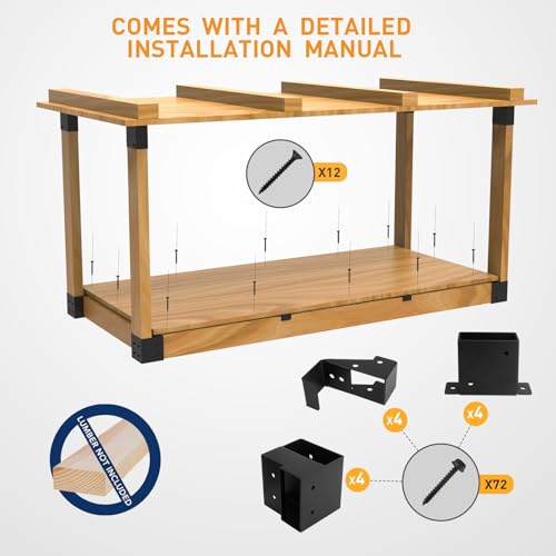 GOOCORREC Heavy Duty Overhead Garage Storage Rack Kit for 2x4 Wood (Actual 1.5"x3.5") - DIY Ceiling Storage System, 500 lbs Capacity, Easy Install, Metal Brackets (No Lumber Included)