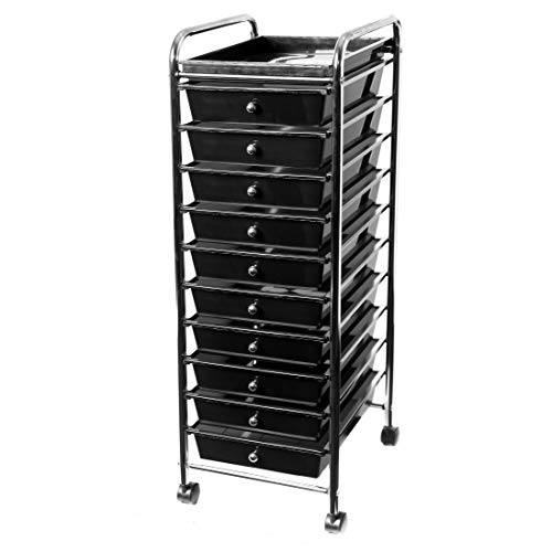 Seville Classics 10-Drawer Multipurpose Mobile Rolling Utility Storage Organizer with Tray Cart, Black