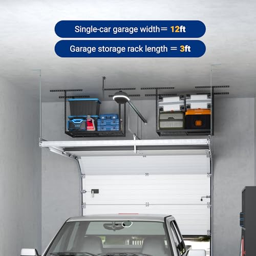 FLEXIMOUNTS 2x3FT Garage Storage Rack Overhead, Adjustable Ceiling Storage Racks, Metal Garage Organization System with 155LBS Weight Capacity, Black, Classic Series