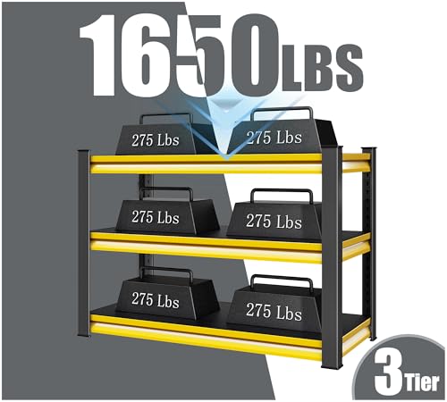 Rufokisa 48" W Garage Shelving Heavy Duty, 1650LBS Loads Adjustable Garage Storage Shelves,3-Tier Metal Storage Racks and Shelving Units, Utility Rack Shelves,48" W x 18" D x 39" H,Yellow