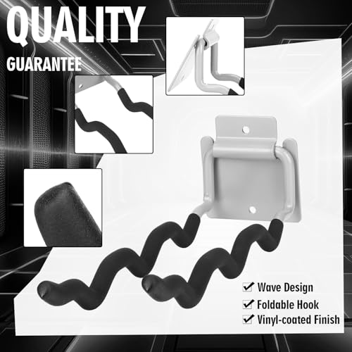 MorningRo 4 Pack Garage Hooks Heavy Duty 12" Ladder Hanger Wave Wall Mount Hanger Foldable Garage Storage Utility Hooks for Car Tires Ladder Shovels Chairs Power Tools Garden Tools Organization