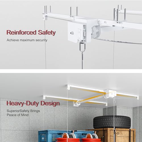 Leavader Manual Garage Storage Lift 3x6 FT for 10-12 ft Ceilings, Crank Down Overhead Storage Rack with Safety Lock, Heavy Duty Steel Garage Ceiling Storage System, 270LBS Capacity