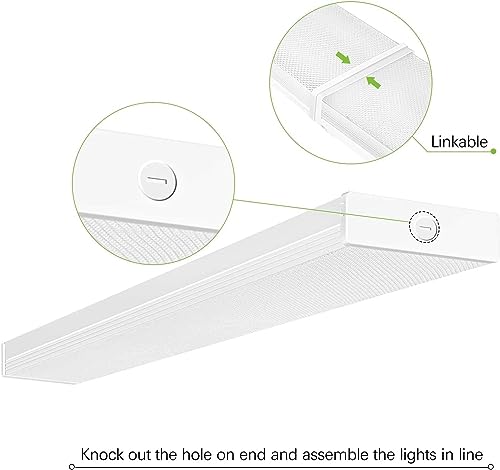hykolity 4 Pack 4FT LED Wraparound Light 40W 4 Foot LED Shop Lights for Garage, [2-lamp 32W Fluorescent Equiv.] 4400lm 4000K Wrap Light, Flushmount Office Ceiling Light Fixture ETL Listed