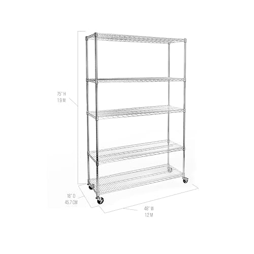 Seville Classics UltraDurable Heavy Duty NSF Solid Steel Wire Rack Storage Unit Organizer for Garage, Warehouse, Office, Restaurant, Classroom, Kitchen, 5-Tier Shelving, 48" W x 18" D