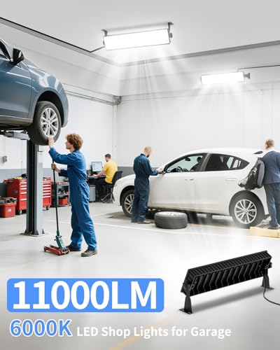 100W LED Shop Light 11000LM Ultra Brighter, Plug in Garage Light with On/Off Switch and 6FT Cord, 6000K IP66 Waterproof Workshop Bay Lighting for Garage Workbench Warehouse Factory Yard Outdoor