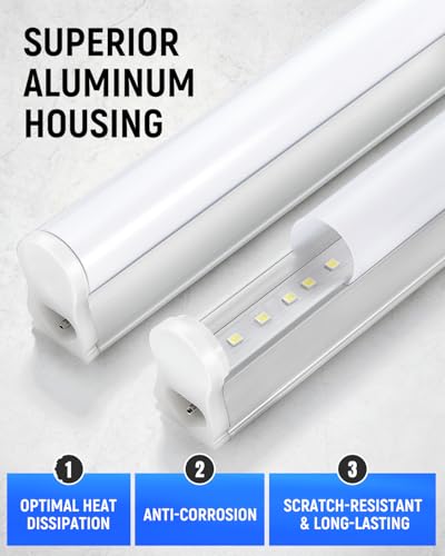 SUNLINKCO (6 Pack) 4FT T5 LED Integrated Fixture, 6500K,20W,2300LM(Super Bright White) Linkable LED Shop Light,Garage Ceiling and Cabinet Light,Strip Light,Corded Electric with ON/Off Switch